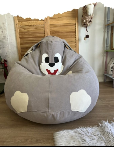 Серенький мягкий кресло мешок груша зайчик