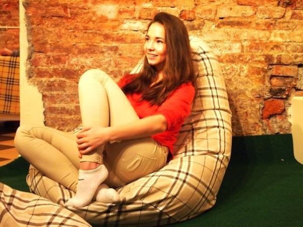 Кресло груша из мешковины клетка