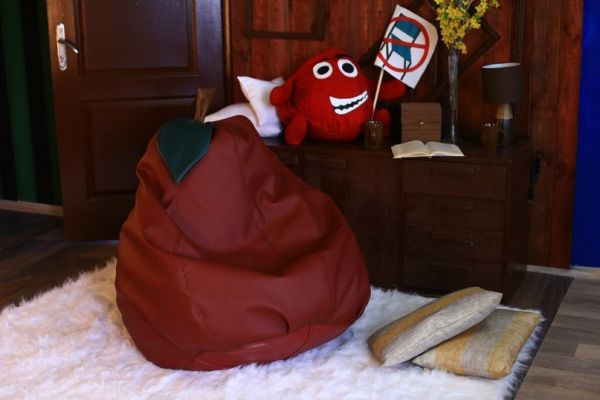 Бордовая кресло мешок груша из экокожи