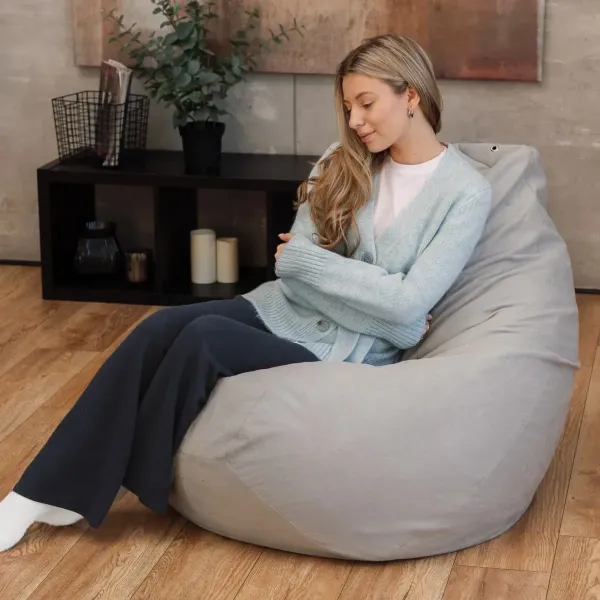 Кресло груша пуфик мешок молочного цвета ткань рогожка