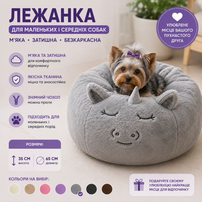 Лежанка для собак маленьких в виде единорога